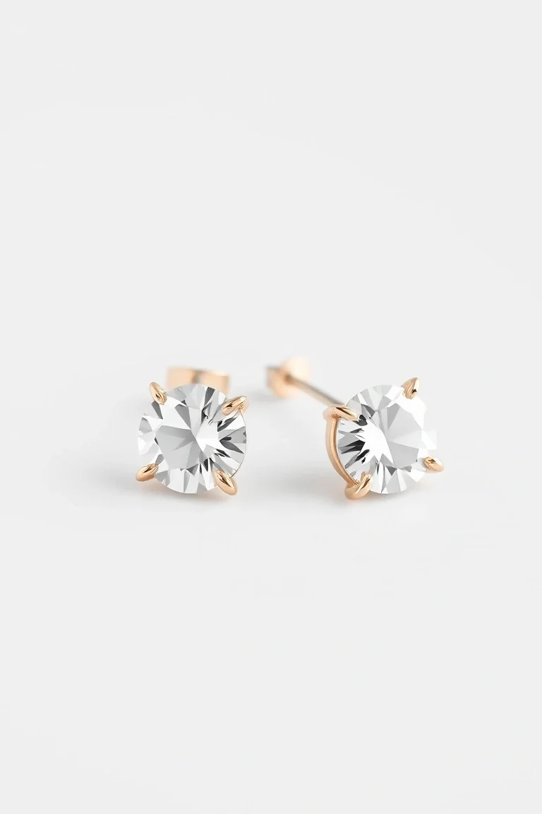 14K White Zircon Earrings-April