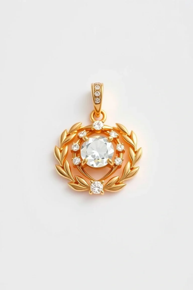 14K Wreath On Diamond Cut Charm