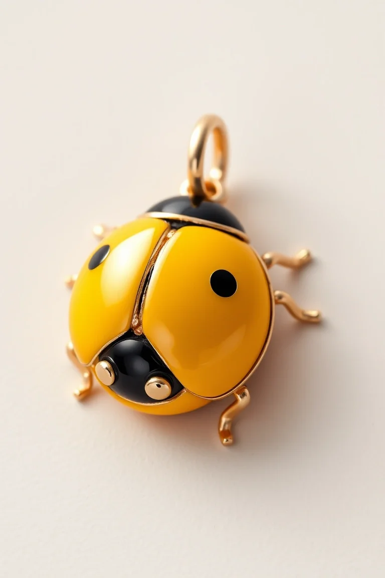 14K Yellow Enameled Ladybug Charm