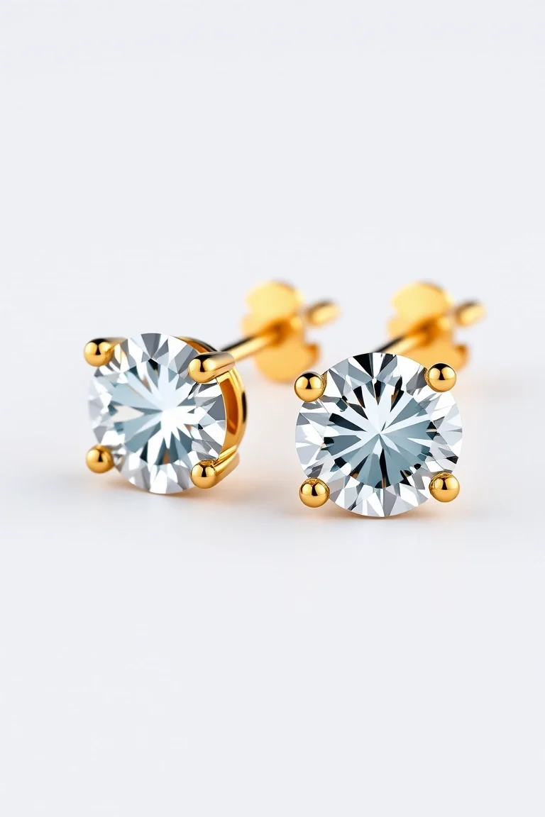 .15ct Total weight Round Brilliant Diamond Earrings Set In 14kt yellow Gold. G-H Color I Clarity
