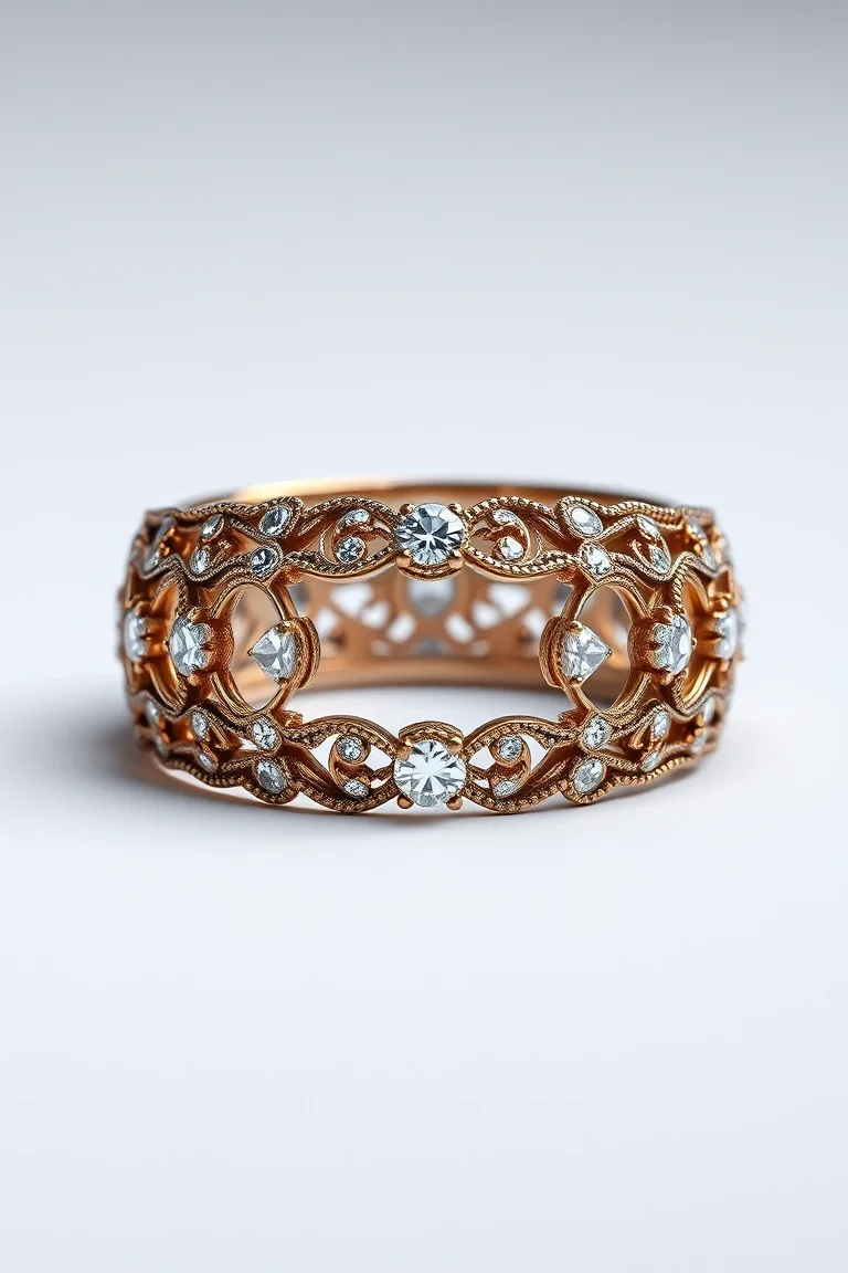 18K Diamond Filigree Band A4 Quality