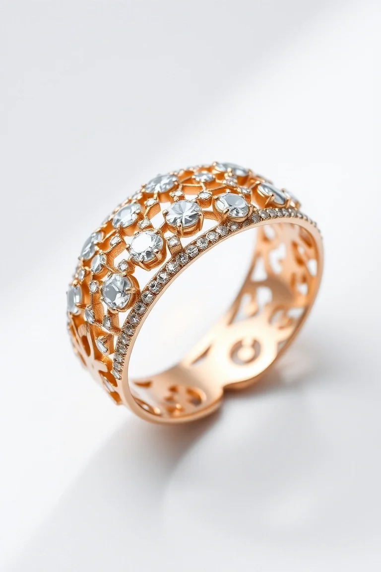 18K Diamond Filigree Band A4 Quality