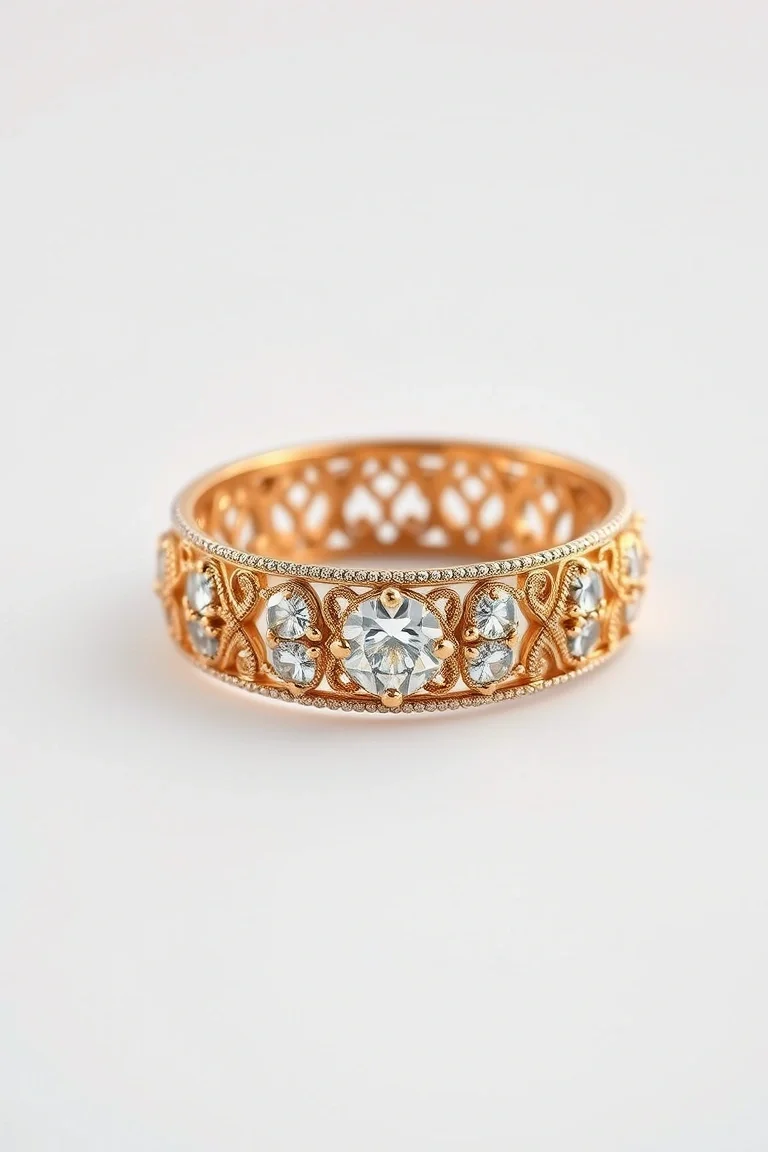 18K Diamond Filigree Band A4 Quality