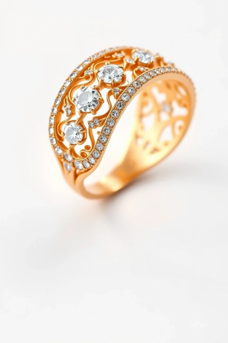 18K Diamond Filigree Band A4 Quality