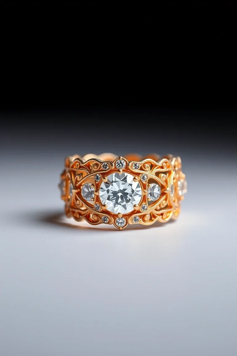 18K Diamond Filigree Band A4 Quality