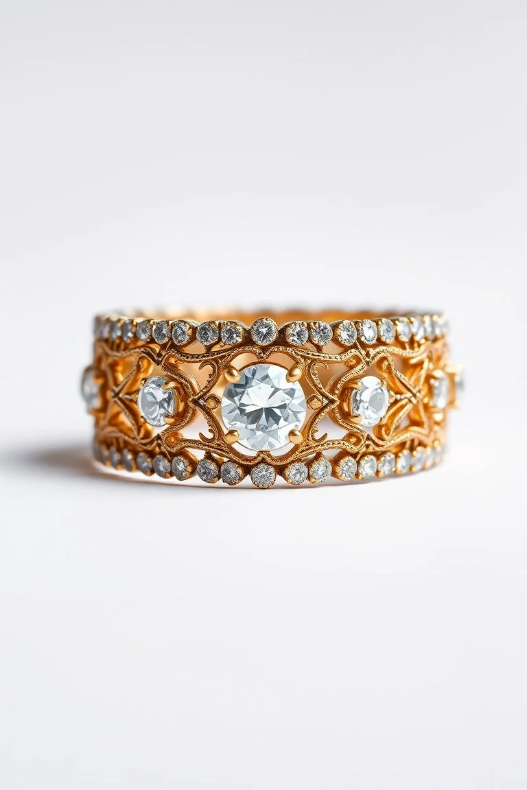 18K Diamond Filigree Band A4 Quality