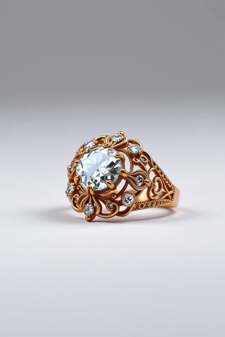 18K Diamond Filigree Ring A4 Quality
