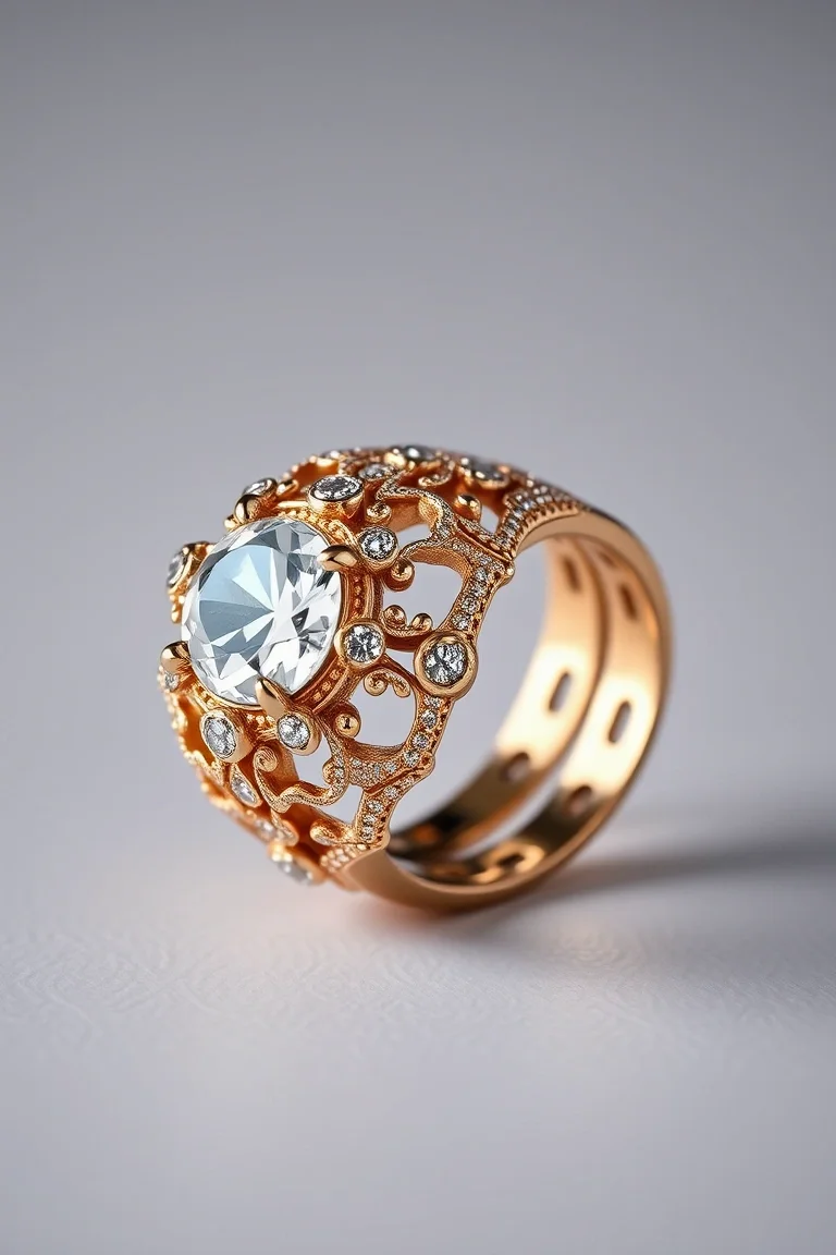 18K Diamond Filigree Ring A4 Quality