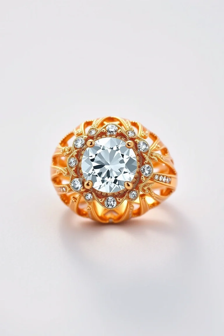 18K Diamond Filigree Ring A4 Quality