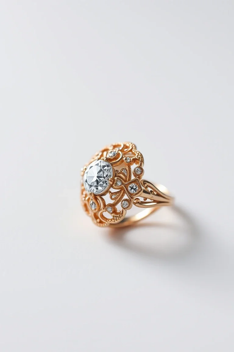 18K Diamond Filigree Ring A4 Quality
