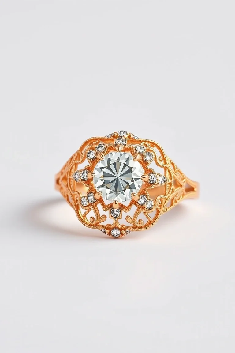 18K Diamond Filigree Ring A4 Quality