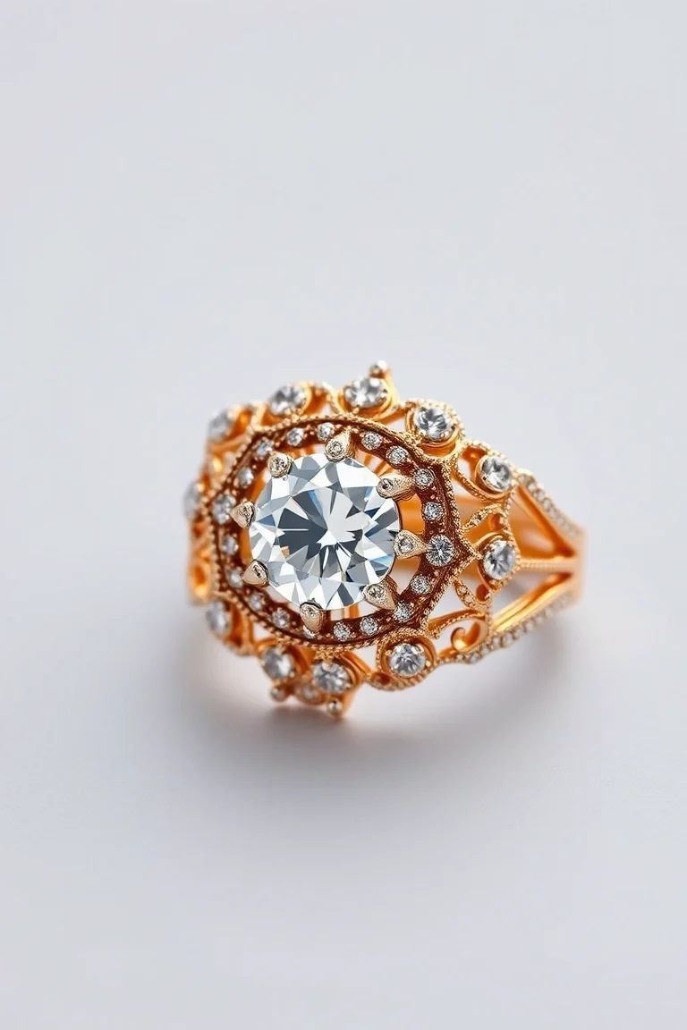 18K Diamond Filigree Ring A4 Quality