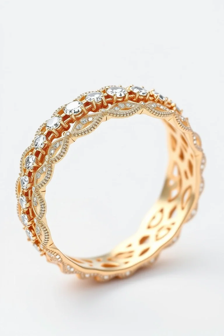 18K Diamond Filigree Wedding Band Set A4 Quality