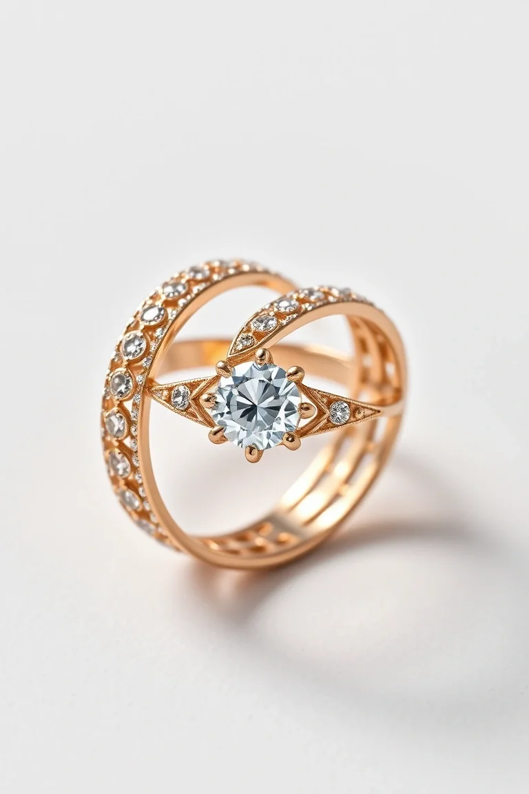 18K Diamond Filigree Wedding Band Set A4 Quality