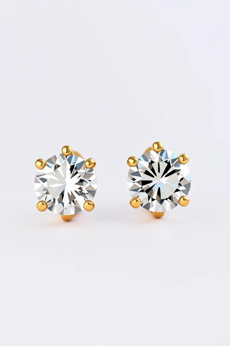 .20ct Total weight Round Brilliant Diamond Earrings Set In 14kt yellow Gold. G-H Color I Clarity