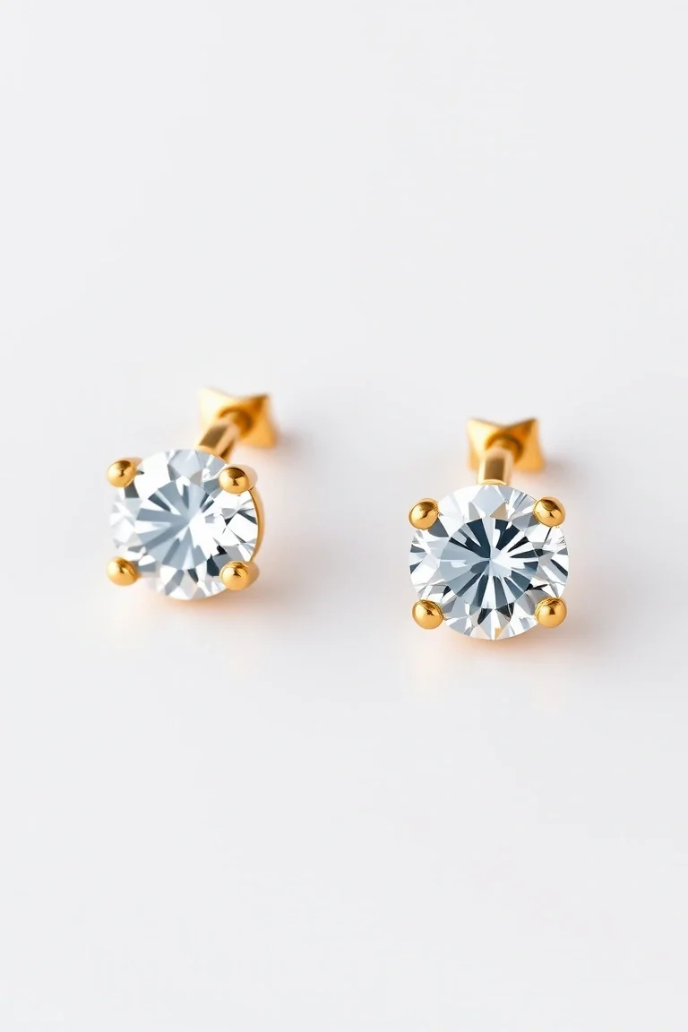 .25ct Total weight Round Brilliant Diamond Earrings Set In 14kt yellow Gold. G-H Color I Clarity