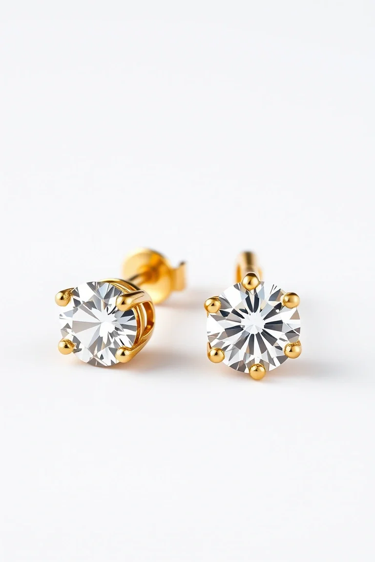 .40ct Total weight Round Brilliant Diamond Earrings Set In 14kt yellow Gold. G-H Color I Clarity