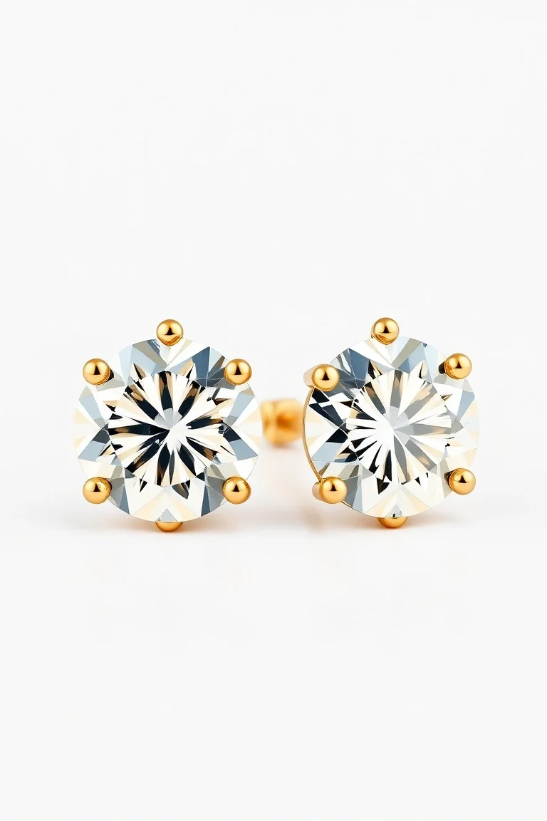 .50ct Total weight Round Brilliant Diamond Earrings Set In 14kt yellow Gold. G-H Color I Clarity