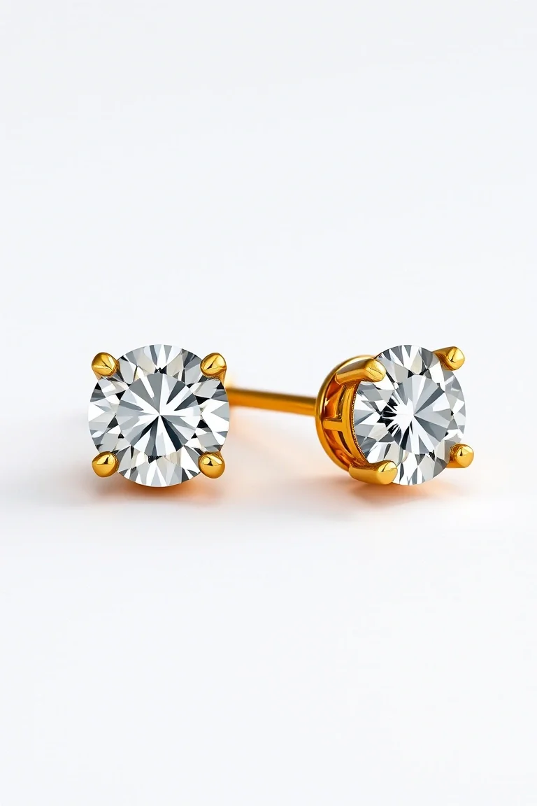 .66ct Total weight Round Brilliant Diamond Earrings Set In 14kt yellow Gold. G-H Color I Clarity