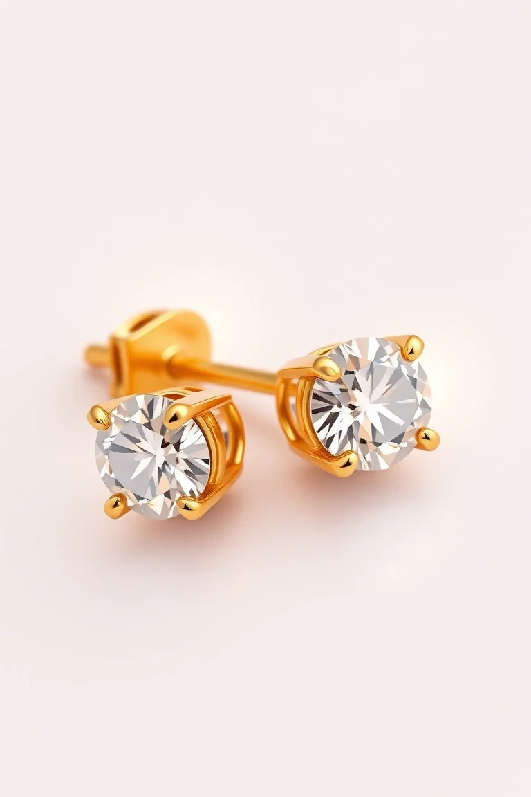 .75ct Total weight Round Brilliant Diamond Earrings Set In 14kt yellow Gold. G-H Color I Clarity