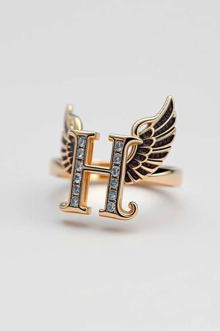 Angel Initial Ring H