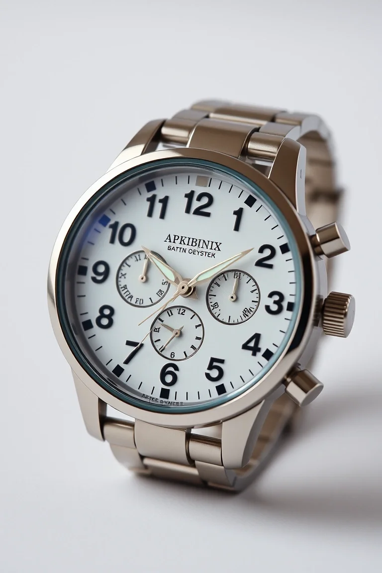 Arabic Numerals, Luminous Hands, Date & Day Of Week At 3 o'clock, 3 Hands Quartz Japanese Movement, Stainless Steel Bezel