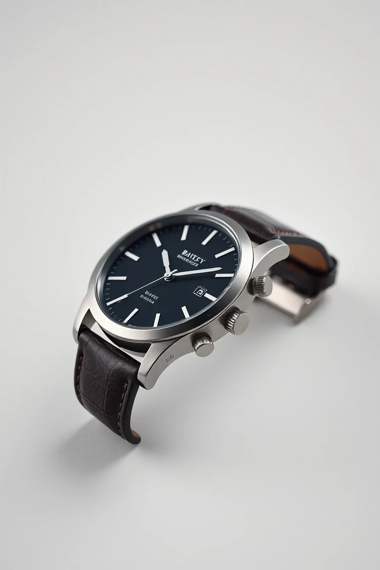 Brushed Solid Stainless Steel, Leather Band