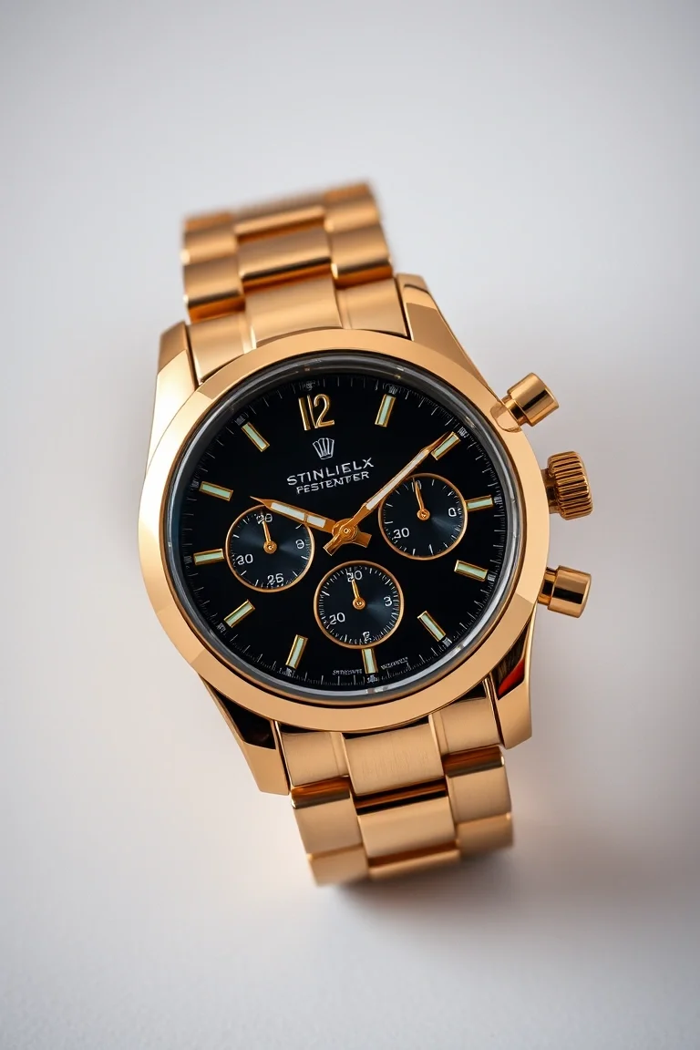 Date At 3 o'clock & Day At 12 o'clock, Luminous Hands & Markers, 14KT Gold-Plated Stainless Steel Case, 3 Hands Quartz Japanese Movement