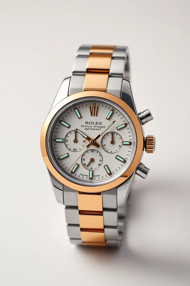 Date At 3 o'clock, Luminous Hands & Markers, Two-Tone Stainless Steel Band, 3 Hands Quartz Japanese Movement