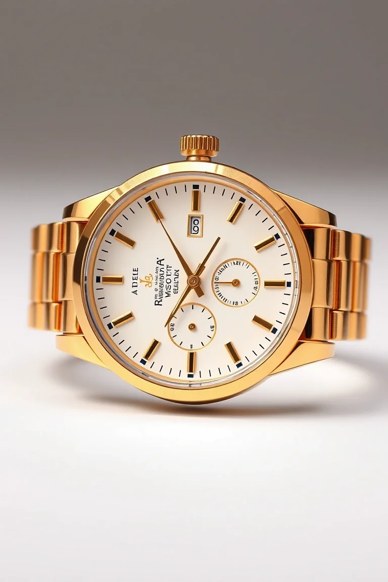 Date At 6 o'clock, 14KT Gold-Plating Case & Band, 3 Hands Quartz Japanese Movement