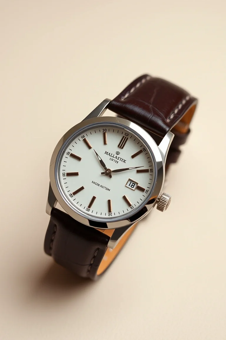 Date At 6 o'clock, Stainless Steel Case, Genuine Calf Leather Strap, Japanese Movement