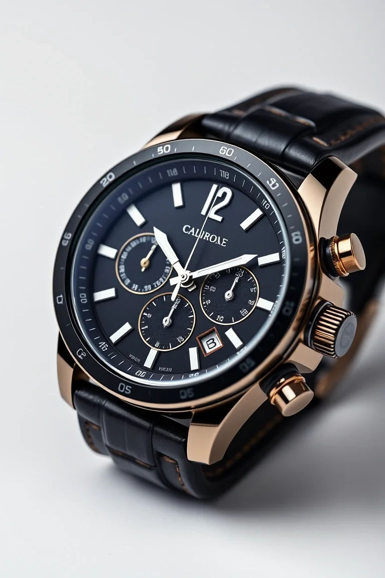 Gent's Full Chronograph Watch/Ceramic Black Dial