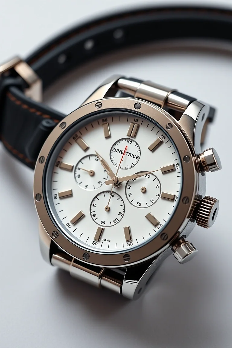 Gent's Full Chronograph Watch/White Dial