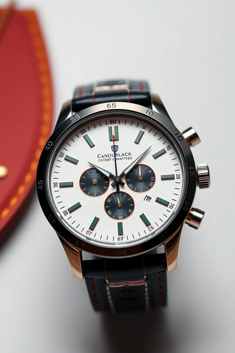 Gent's Full Chronograph Watch/White Dial