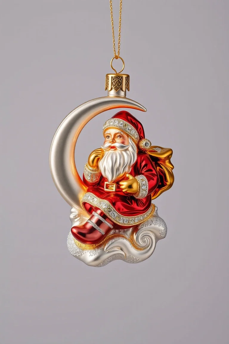 Millenuim Santa On Moon - Polonaise Collection: Glass Christmas Ornaments