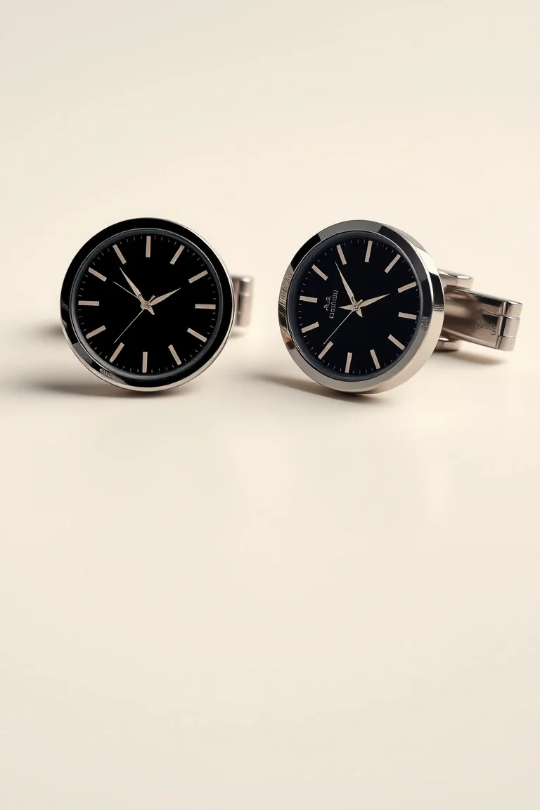 Stainless Steel Round Cufflink Watch (Sold as a pair)