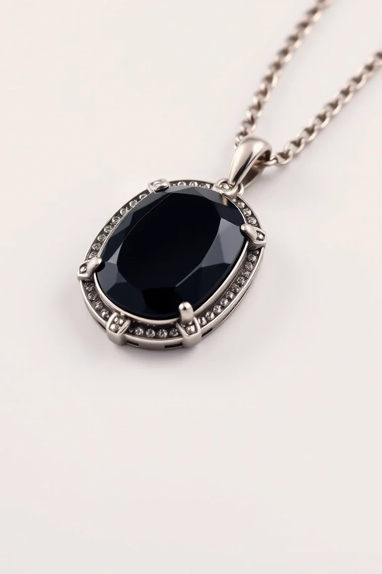 Sterling And Onyx Necklace 16 In.