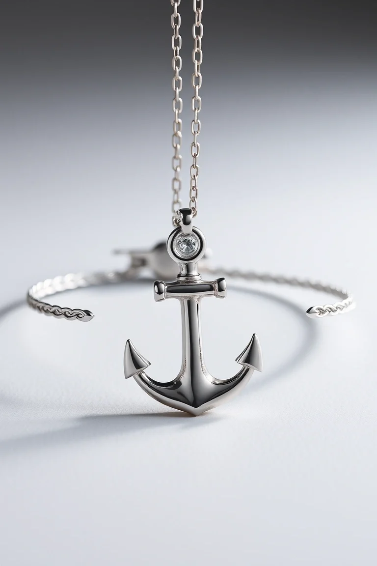 Sterling Silver Anchor Id Bracelet 8 In.