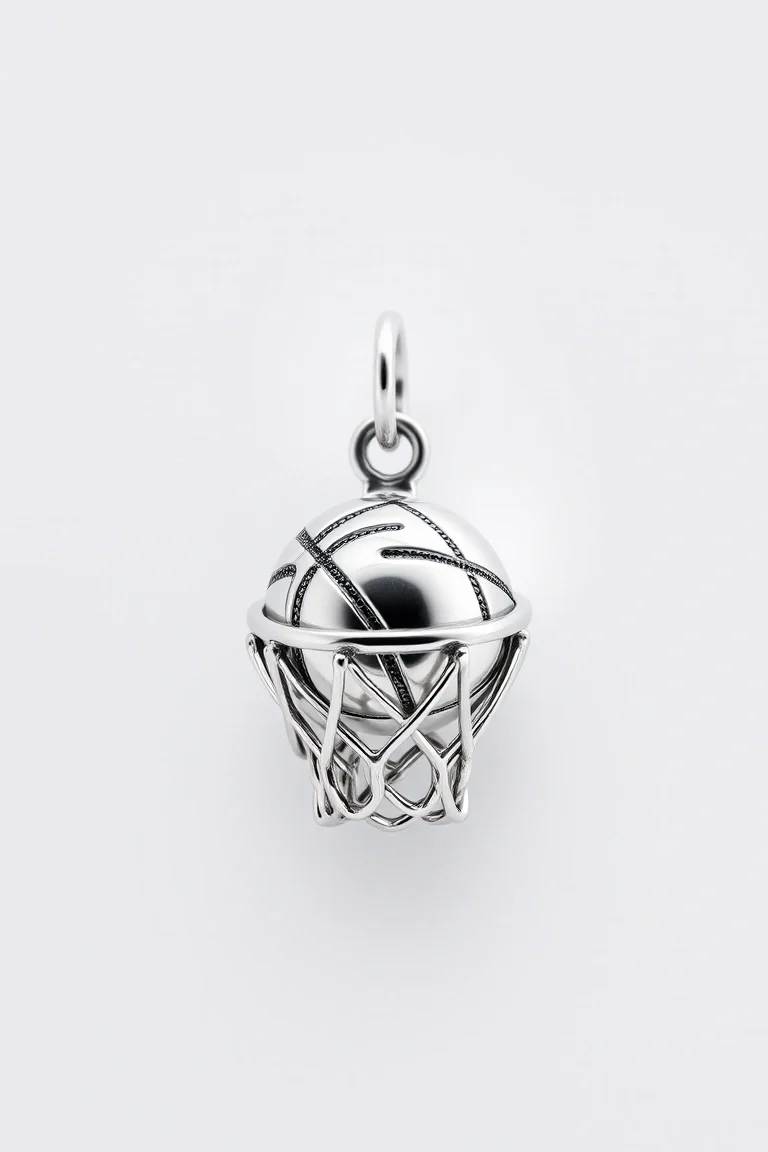 Sterling Silver Basketball In Hoop