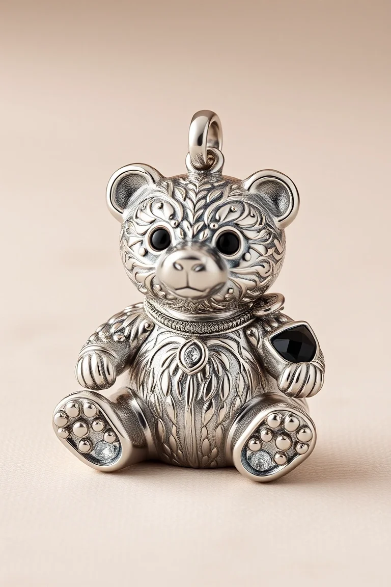 Sterling Silver Bear With Onyx