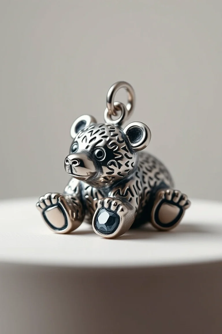 Sterling Silver Bear With Stone
