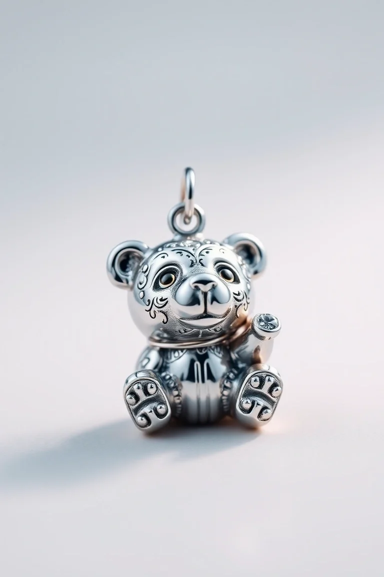 Sterling Silver Bear With Stone