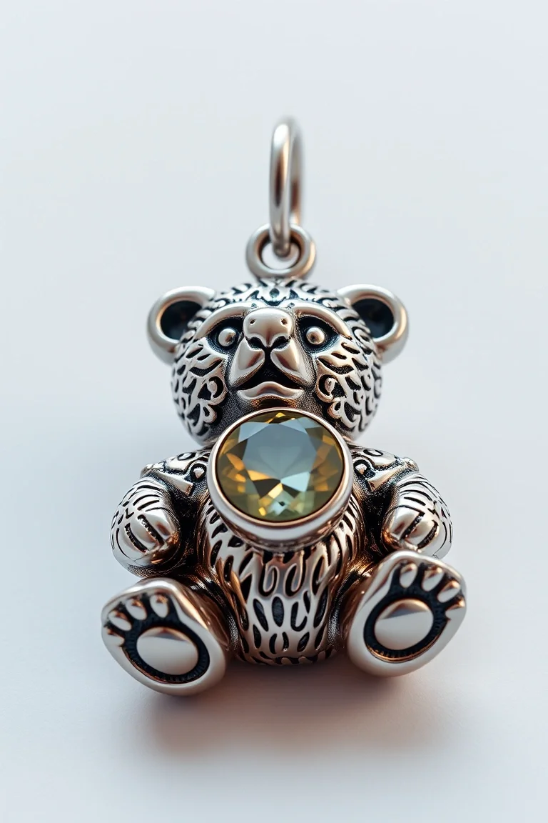 Sterling Silver Bear With Stone