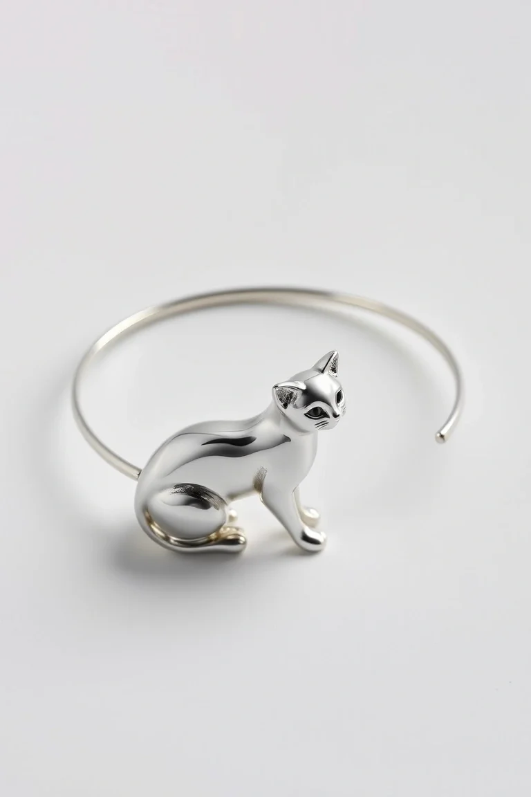 Sterling Silver Cat Bracelet 7 In.
