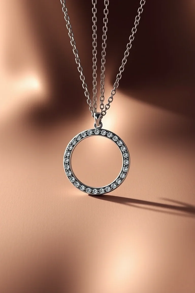 Sterling Silver Circle Necklace with Cubic Zirconia
