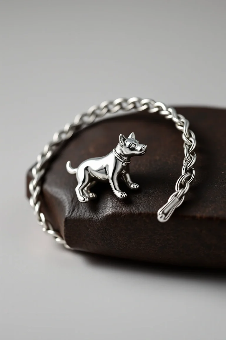 Sterling Silver Dog Bracelet 7 In.