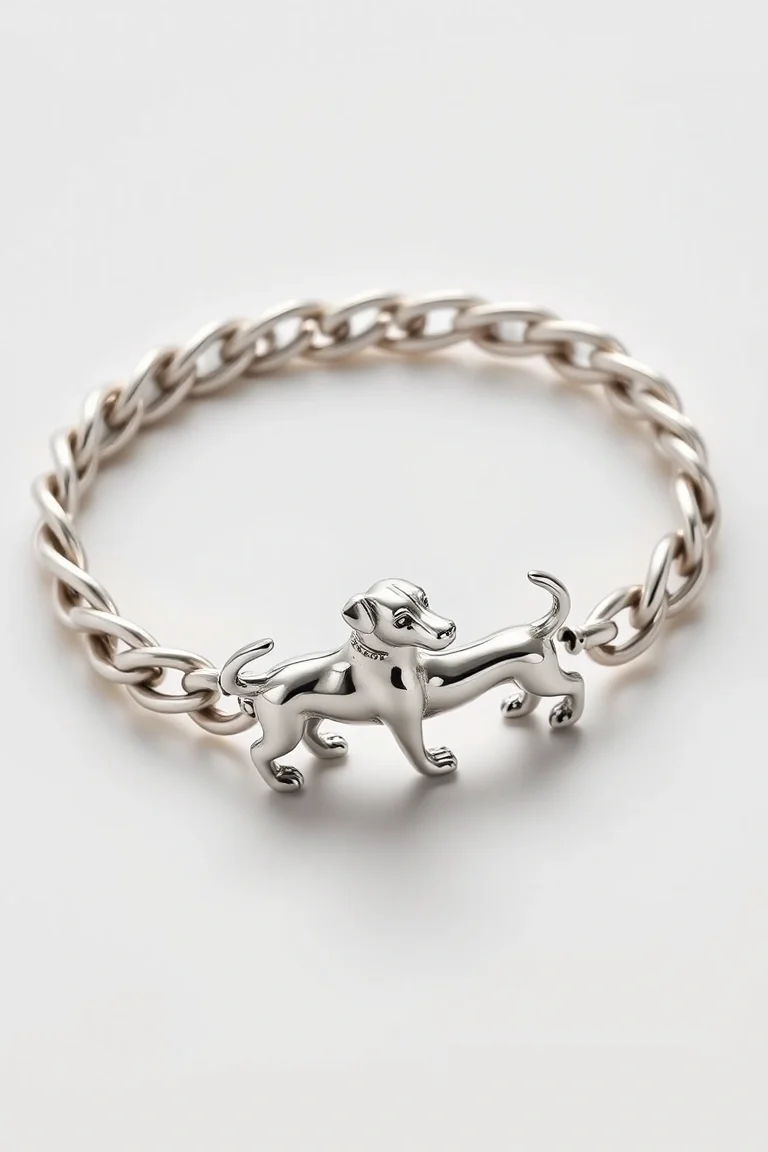 Sterling Silver Dog Bracelet 7 In.
