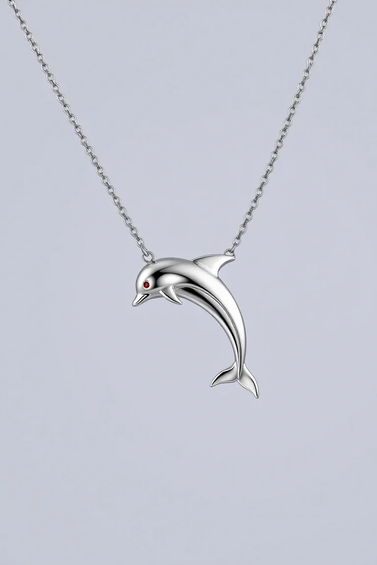 Sterling Silver Dolphin Necklace with Cubic Zirconia
