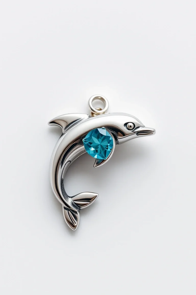 Sterling Silver Dolphin With Stone