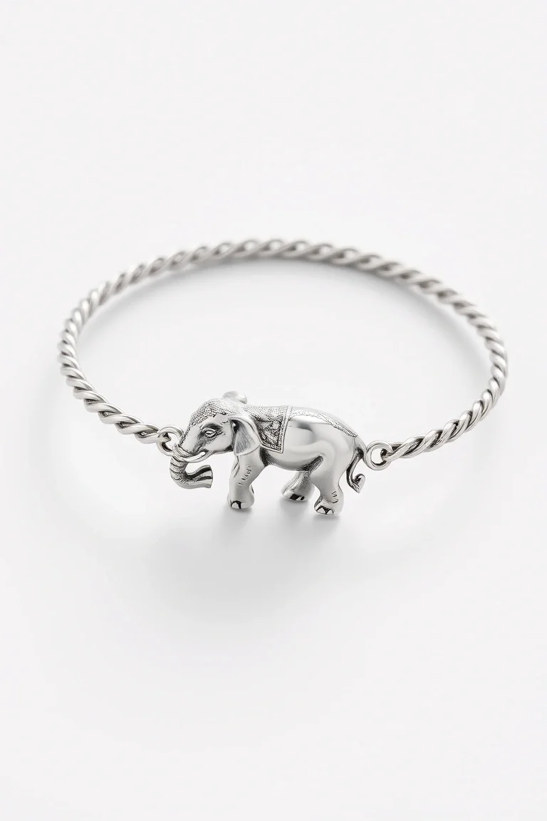Sterling Silver Elephant Bracelet 7 In.